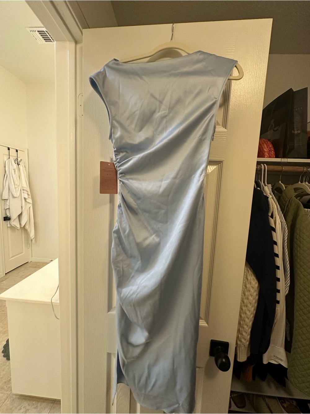 BHLDN Pale Blue Satin Asymmetric Midi Dress NWT
